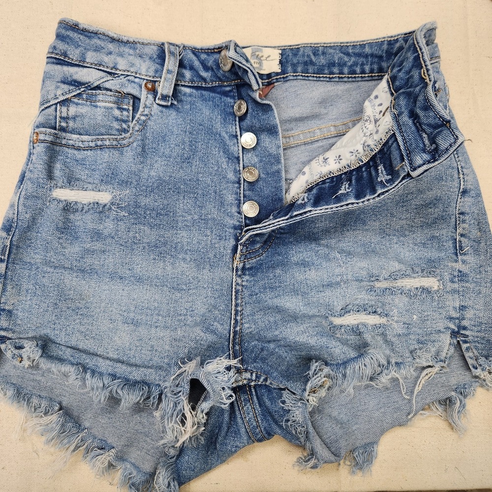 We The Free Shorts Womens 25 Distressed Blue Denim Button Fly Cut Off Casual